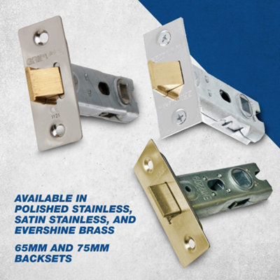 UAP 2 Sets 75mm Tubular Latch Square - Door Latches - Internal Doors Square Corners - Mortice Latch - 75mm - Polished Stainless