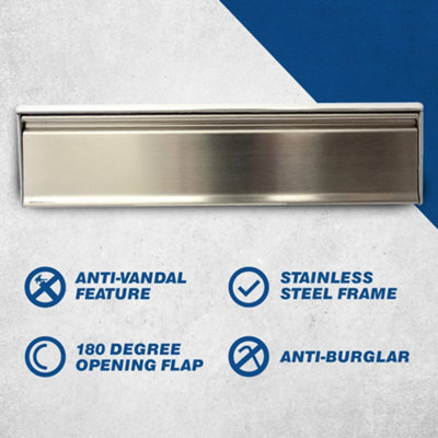 UAP All Stainless Steel 12" Letterbox Letterplate for uPVC, Composite and Wooden 40-80mm Doors - Silver Anodised