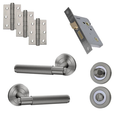 UAP Bathroom Door Handle - Pair - Lever on Rose - Developer Knurled - Bathroom Pack - Complete Set - Satin Chrome Price Comparisons | Compare The Build