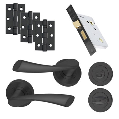 UAP Bathroom Door Handle - Pair - Lever on Rose - Developer Truro - Complete Set - Bathroom Pack  - Matt Black