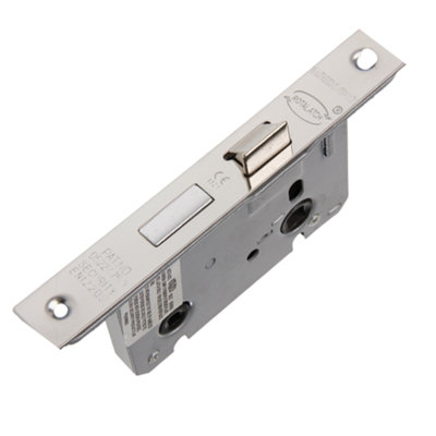 UAP Bathroom Door Lock - Nickel Plated - 75mm Backset - Fixed Square Forend