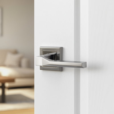 thumbnail image 2 of FORME Satin Chrome Square Interior Door Handle – Universal Fit For Bathroom, Bedroom, RV 2 of 6