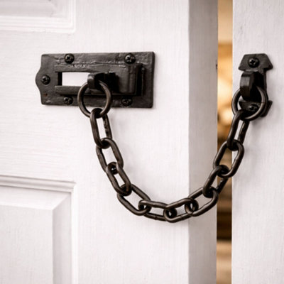Stainless Steel Door Chain Lock – Spring Anti-Theft Compression Guard With Screws, Black Finish, For Home, Hotel, Apartment