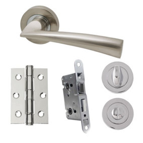 UAP Developer Phantom - Door Handle Pack with Hinges and Bathroom Lock - Polished Chrome/Satin Nickel