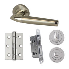 UAP Developer Valiant - Door Handle Pack with Hinges and Bathroom Lock - Polished Chrome/Satin Nickel