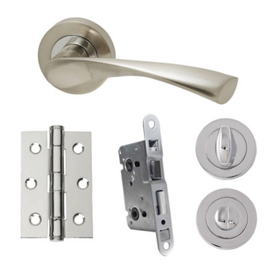 UAP Developer Zeta - Door Handle Pack with Hinges and Bathroom Lock - Polished Chrome/Satin Nickel