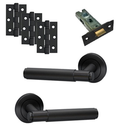 UAP Door Handle - Pair - Lever on Rose - Developer Knurled - Latch Pack - Complete Set - Matt Black