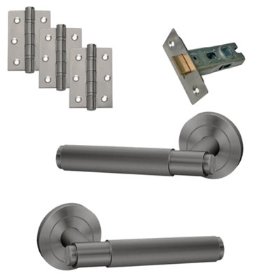 UAP Door Handle - Pair - Lever on Rose - Developer Knurled - Latch Pack - Complete Set - Satin Chrome