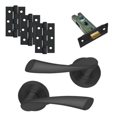 UAP Door Handle - Pair - Lever on Rose - Developer Zeta - Latch Pack - Complete Set - Matt Black