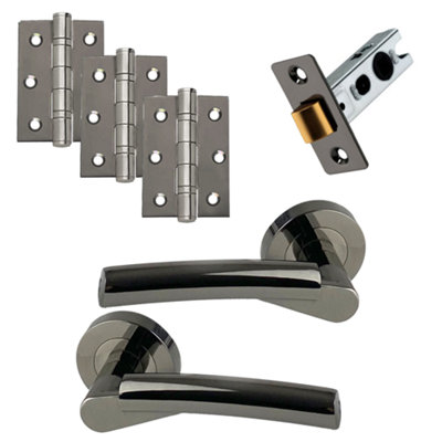 UAP Door Handle - Pair - Lever on Rose - Ruby - Latch Pack - Complete Set - Black Nickel