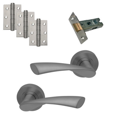 UAP Door Handle - Pair - Lever on Rose - Zeta - Latch Pack - Complete Set - Satin Nickel