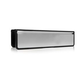 UAP Doormaster 10" Letterplate Letterbox for uPVC, Composite and Wooden 40-80mm Doors - Black Frame - Polished Silver Flap
