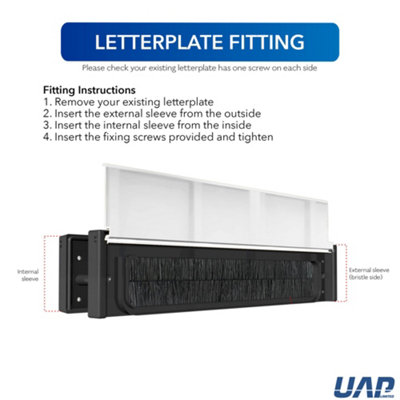 UAP Doormaster 10" Letterplate Letterbox for uPVC, Composite and Wooden 40-80mm Doors - Black Frame - White Flap