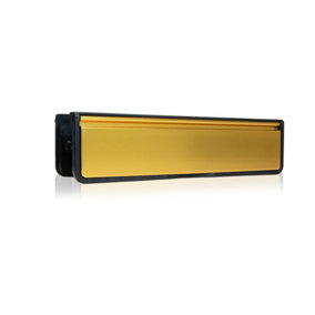 UAP Doormaster 12" Letterplate Letterbox for uPVC, Composite and Wooden 20-40mm Doors - Black Frame - Gold Flap