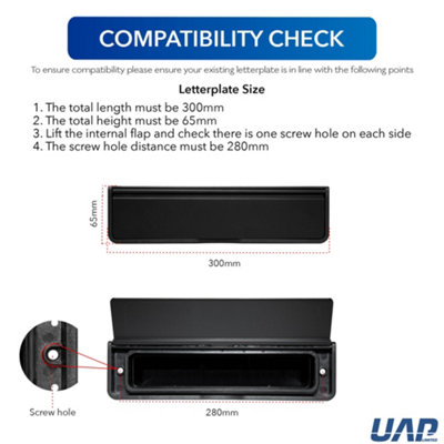 UAP Doormaster 12" Letterplate Letterbox for uPVC, Composite and Wooden 40-80mm Doors - Black