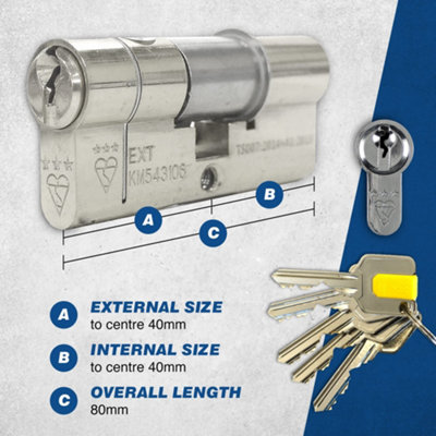 UAP Euro Cylinder Lock - 3 Star Kitemarked Euro Lock Cylinder - Suitable for All Door Types - 80mm - 40/40- Polished Chrome