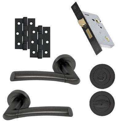 UAP Falcon Bathroom Door Handle Set - Stylish Lever on Rose - Complete Pack - Metal Grey