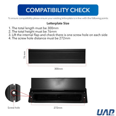 UAP Framaster 12" Letterplate Letterbox for uPVC, Composite and Wooden 40-80mm Doors Black Frame - Black Flap