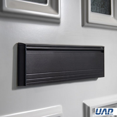 UAP Framaster 12" Letterplate Letterbox for uPVC, Composite and Wooden 40-80mm Doors Black Frame - Black Flap