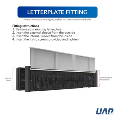 UAP Framaster 12" Letterplate Letterbox for uPVC, Composite and Wooden 40-80mm Doors Black Frame - Satin Stainless Flap