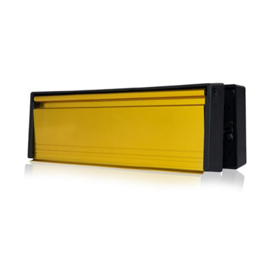 UAP Framemaster 12" Letterplate Letterbox for uPVC, Composite and Wooden 20-40mm Doors - Black Frame - Gold Anodised Flap