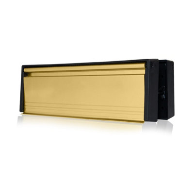 UAP Framemaster 12" Letterplate Letterbox for uPVC, Composite and Wooden 20-40mm Doors - Black Frame - PVD Gold Flap