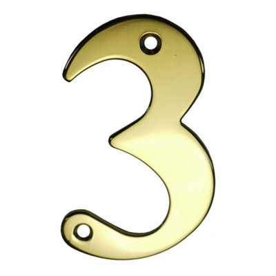 UAP House Number - 3 - Stainless Steel - Screw Fix - PVD Gold - 3 Inch