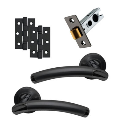 UAP Lincoln Internal Door Handle Set - Elegant Lever on Rose - Complete Latch Pack - Black Nickel