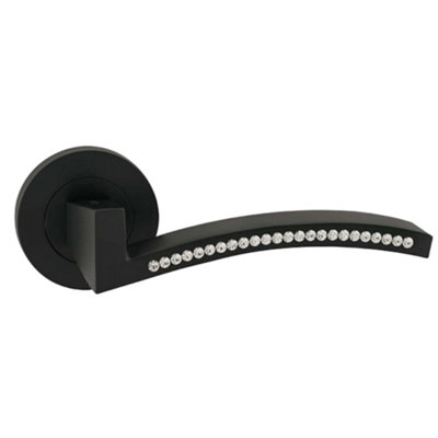 UAP Oro&Oro - Azore Swarovski Round Rose Lever Door Handle in Black - Internal Doors