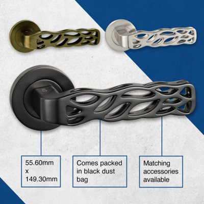UAP ORO & ORO - Bee Lever - Round Rose Black Door Handle for Internal Doors - Easy Installation with Bolt-Through Fixing