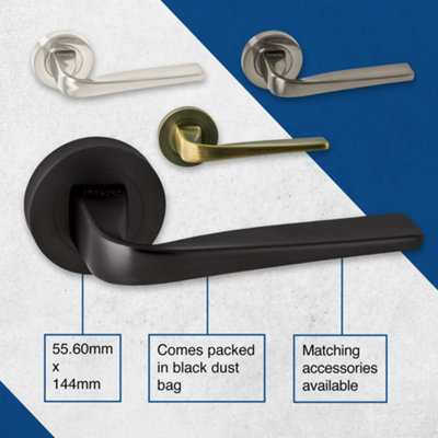 UAP ORO & ORO - Forma Lever - Round Rose Black Door Handle for Internal Doors - Easy Installation with Bolt-Through Fixing