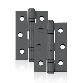 UAP Pack of 2 Door Hinges - 3 Inch - 75x50mm - Mild Steel Ball Bearing Butt - Square Corners - Internal Door - Black
