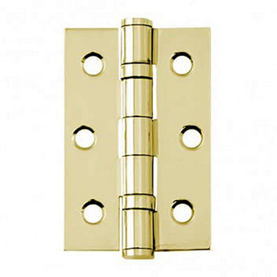 UAP Pack of 2 Door Hinges - 3 Inch - 75x50mm - Mild Steel Ball Bearing Butt - Square Corners - Internal Door - Electro Brassed