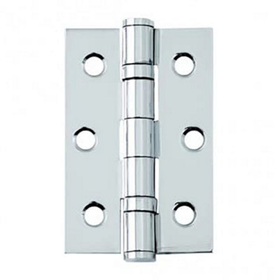 UAP Pack of 2 Door Hinges - 3 Inch - 75x50mm - Mild Steel Ball Bearing Butt - Square Corners - Internal Door - Polished Chrome