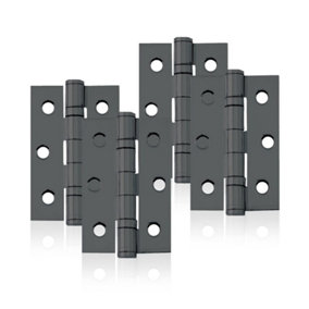 UAP Pack of 4 Door Hinges - 3 Inch - 75x50mm - Mild Steel Ball Bearing Butt - Square Corners - Internal Door - Black