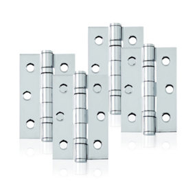 UAP Pack of 4 Door Hinges - 3 Inch - 75x50mm - Mild Steel Ball Bearing Butt - Square Corners - Internal Door - Polished Chrome