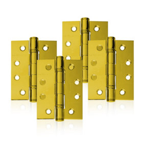 UAP Pack of 4 Door Hinges - 4 Inch - 100x75mm - Mild Steel Ball Bearing Butt - Square Corners - Internal Door - Electro Brassed