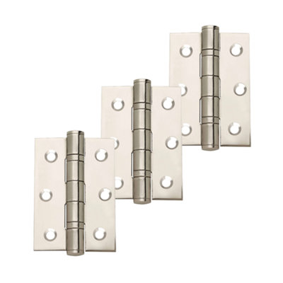 UAP Polished Stainless Steel Ball Bearing Butt Hinges - 50x75mm - Pack of 3 - Heavy-Duty Door Hinges