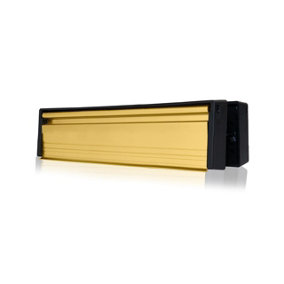 UAP Slimline 12" Letterplate Letterbox for Composite and Wooden 40-80mm Doors - Black Frame - PVD Gold Flap