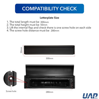 UAP Slimline 12" Letterplate Letterbox for Composite and Wooden 40-80mm Doors - Black