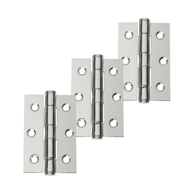 UAP Steel Button Tipped Hinge 75x50mm - Pack of 3 - Polished Chrome