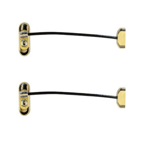 UAP Window Restrictor with Key - Window Safety Locks - 20cm Cable - All Types of Windows - 2 Locks - PVD Gold - Black Cable