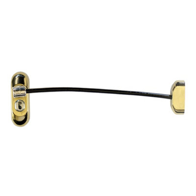 UAP Window Restrictor with Key - Window Safety Locks - 20cm Cable - All Types of Windows - 4 Locks - PVD Gold - Black Cable