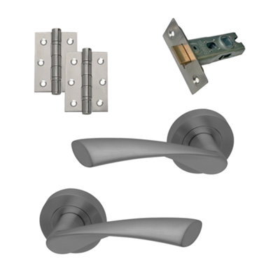 UAP Zeta Lever on Rose Door Handle Set - Complete Latch Pack - Satin Nickel Finish