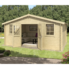 Udo 380-Log Cabin, Wooden Garden Room, Timber Summerhouse, Home Office - L522.4 x W400 x H256.5 cm