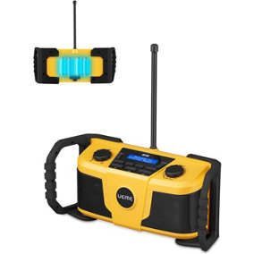 UEME 5W Rugged Rechargeable Job Site DAB / DAB+ Digital Radio With Bluetooth and Mains Adaptor (Yellow/Black)