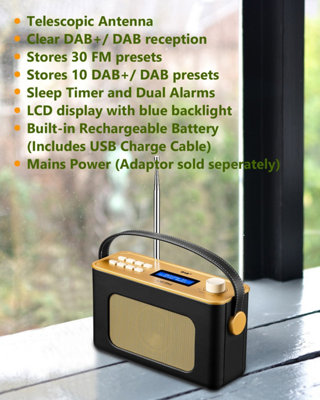 UEME Retro DAB/DAB+ FM Wireless Portable Radio with Rechargeable Battery and Bluetooth (Black)