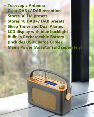 UEME Retro DAB/DAB+ FM Wireless Portable Radio with Rechargeable Battery and Bluetooth (Charcoal Grey)