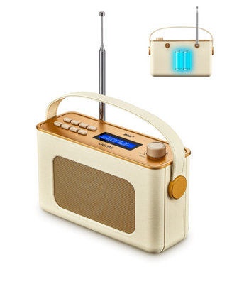 UEME Retro DAB/DAB+ FM Wireless Portable Radio with Rechargeable Battery and Bluetooth (Cream)