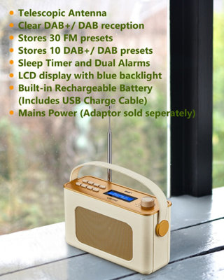 UEME Retro DAB/DAB+ FM Wireless Portable Radio with Rechargeable Battery and Bluetooth (Cream)